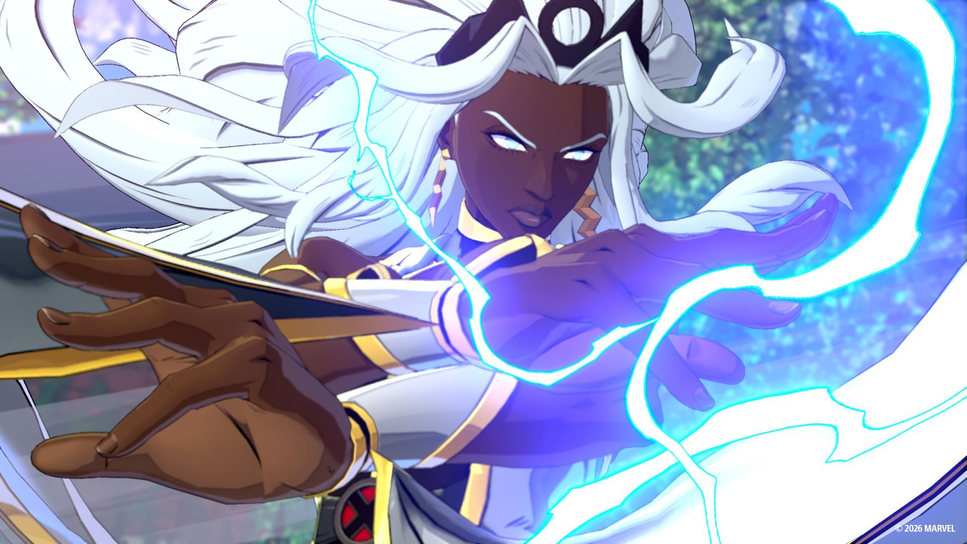 Storm calling down lightning in Marvel Tokon: Fighting Souls