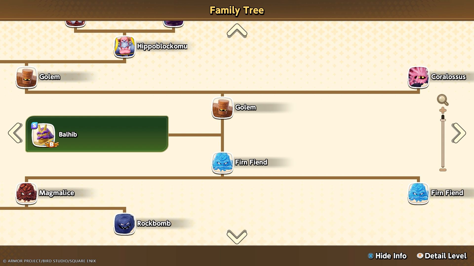 A monster family tree in Dragon Quest Monsters: The Withered World
